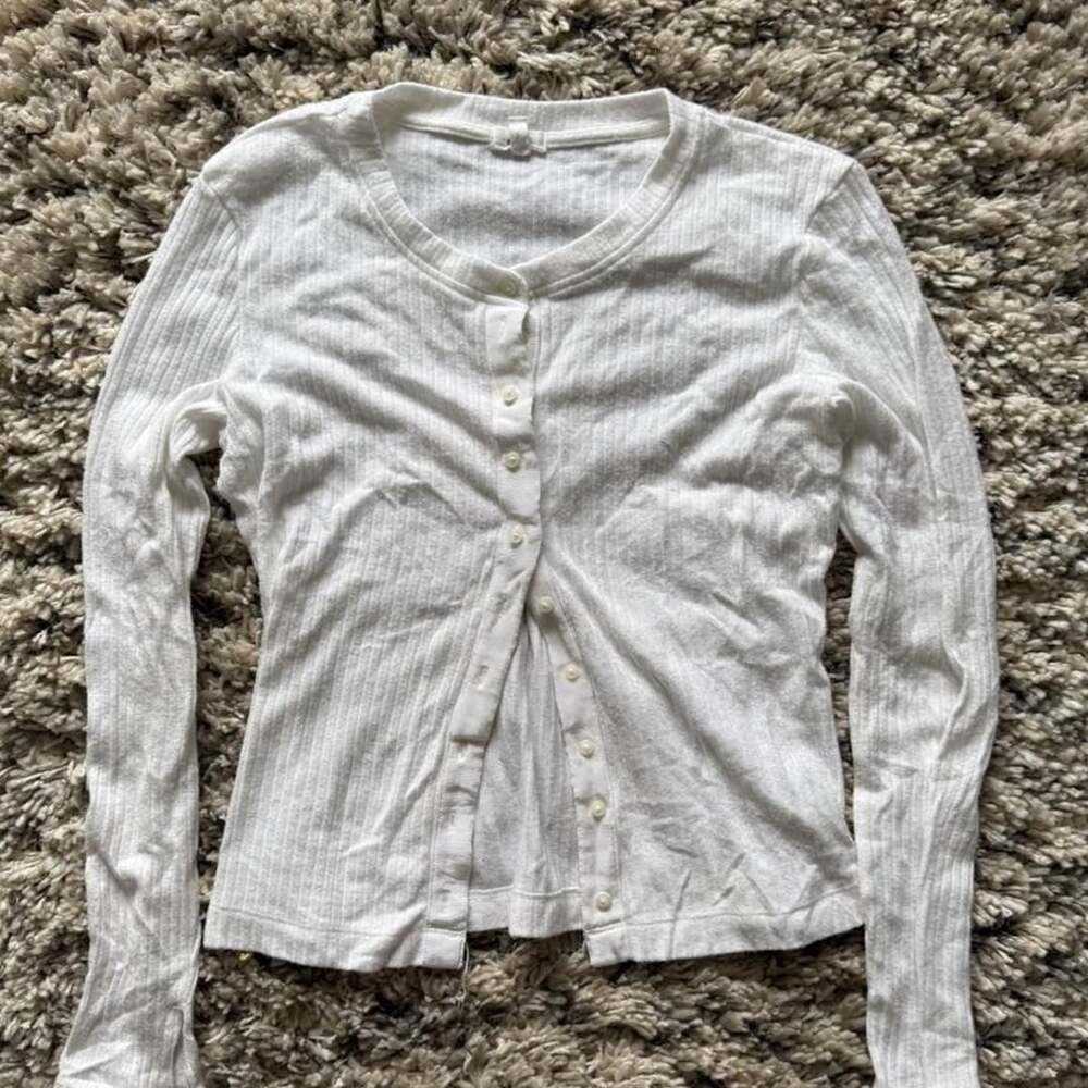 Aerie White Ribbed Long Sleeve Button Up Cardigan